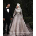 2019 Fashion Elegant High Neck Bling Bling Muslim Wedding Dress